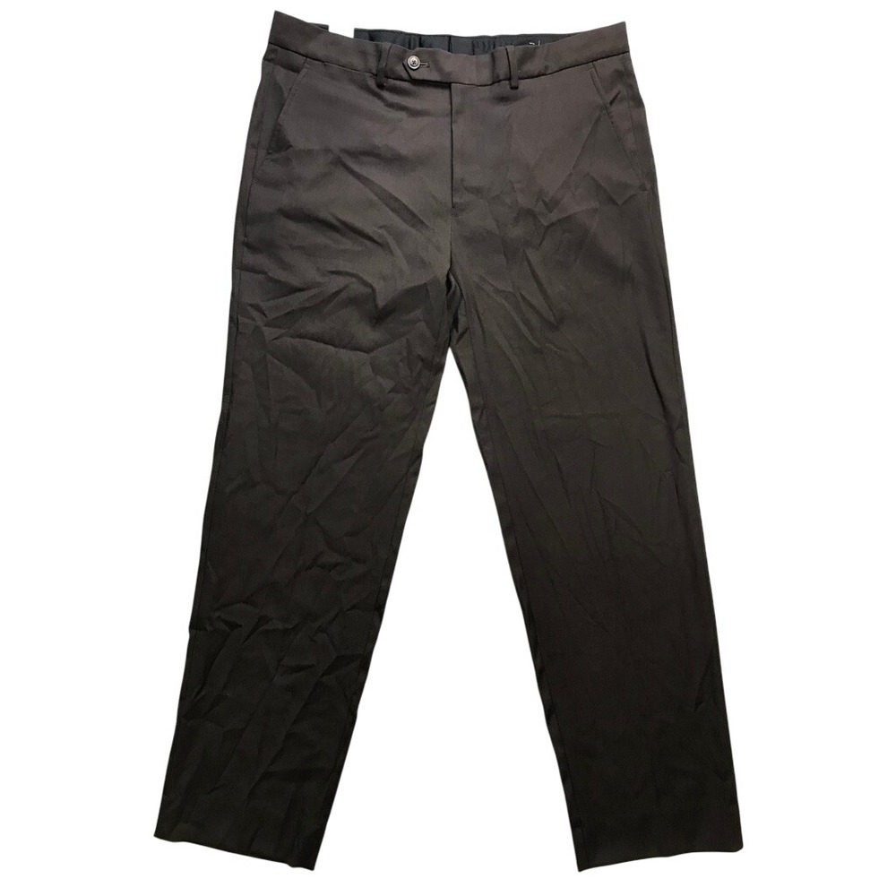 Nautica Dress Pants Men 34 Brown Flat Front Stretch Gaff NAF4450 Formal